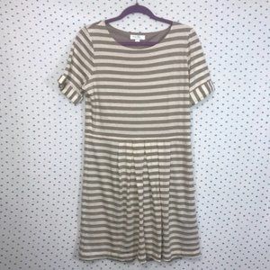 Ivy & Blu for Maggy Boutique Cream & Tan Striped Roll Sleeve Knit Dress